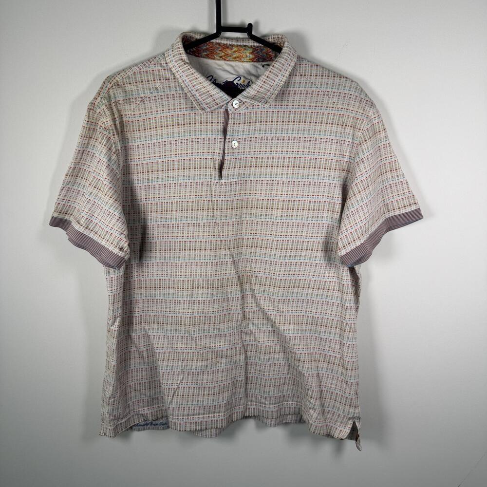 Robert Graham Polo Shirt Mens Large Multicolor Striped 100% Cotton Knit